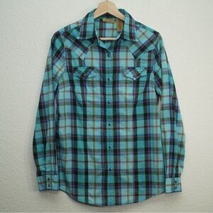 Wrangler Pearl Snap Shirt Men’s Western Button Down Turquoise Small Vintage
